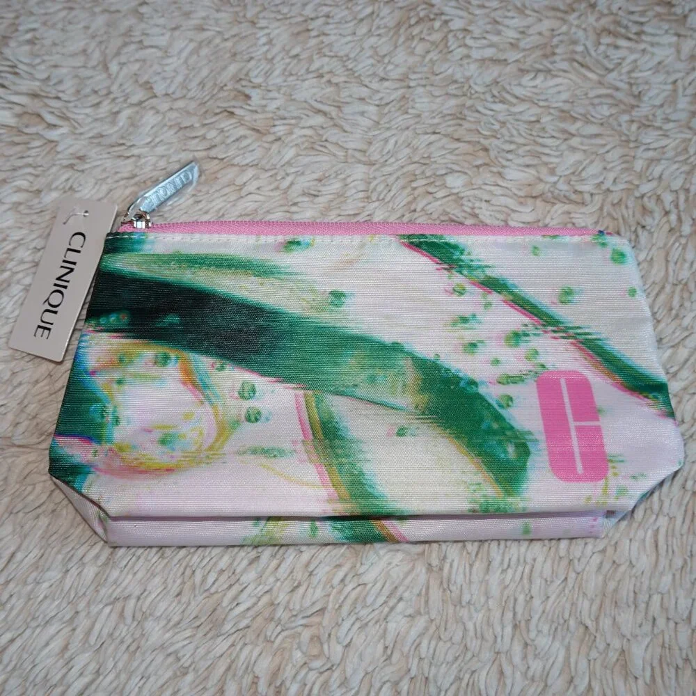 Clinique Pink and Green Makeup Cosmetics Bag, 8